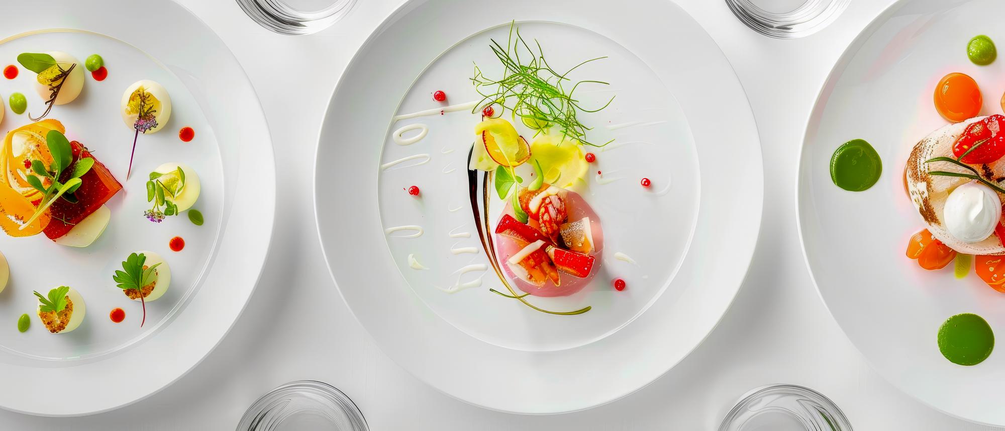 Tavola apparecchiata con piatti finiti in stile elegante